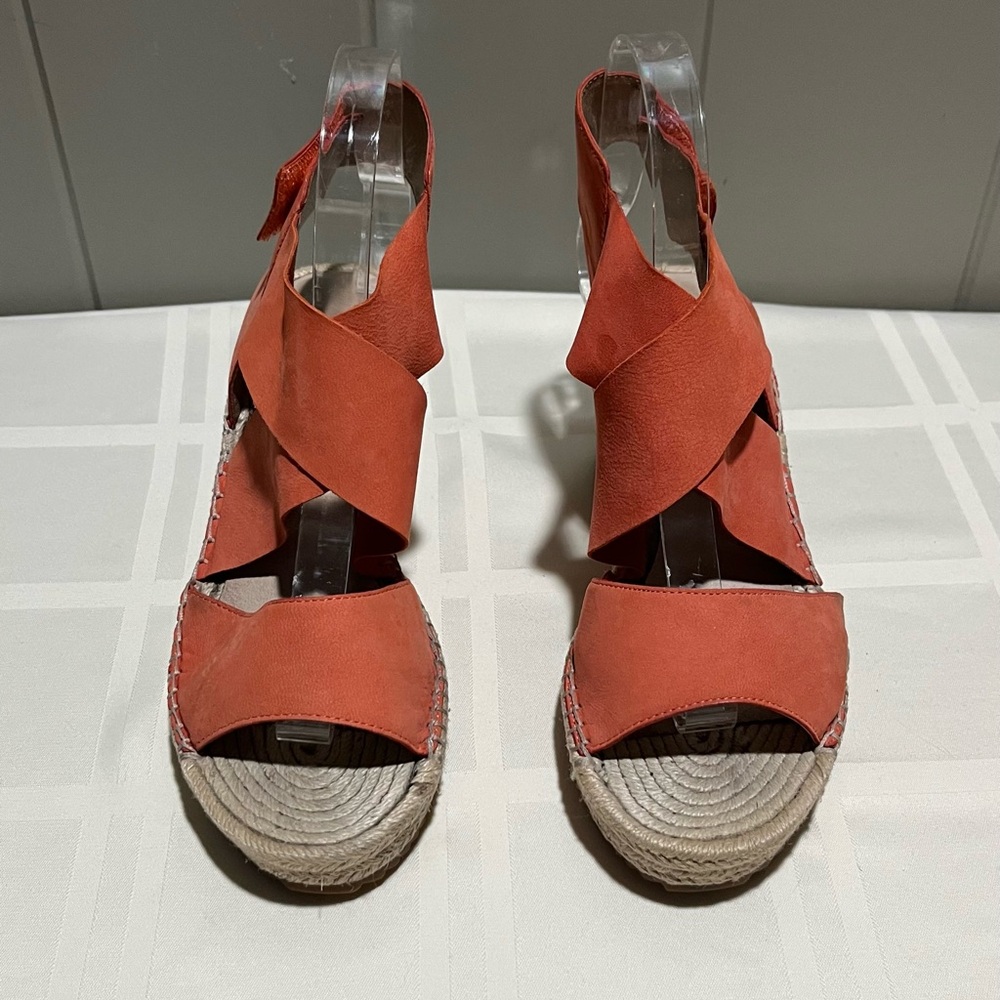 Eileen Fisher Orange Willow Tumbled Leather Wedge Espadrille Size 71/2